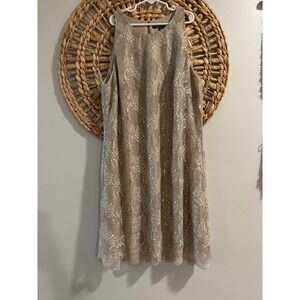 Lauren Ralph Lauren Gold Metallic Lace Shift Cocktail Dress Champagne Womens 10